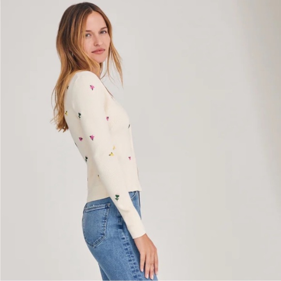 Favorite Daughter The Athena Sweater size S Floral Embroidered Cream Cardigan - Picture 3 of 8